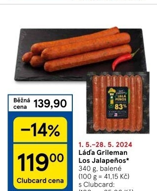 Klobásy Los Jalapeňos Grileman Kostelecké uzeniny