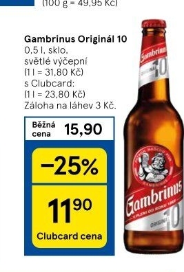 Pivo světlé výčepní Originál 10° Gambrinus