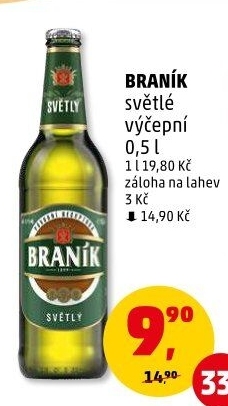 Pivo světlé výčepní 10° Braník