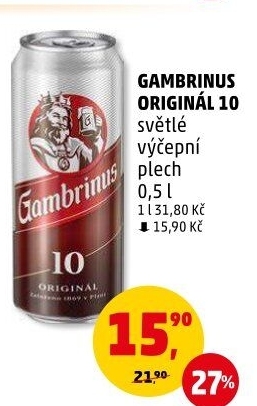 Pivo světlé výčepní Originál 10° Gambrinus