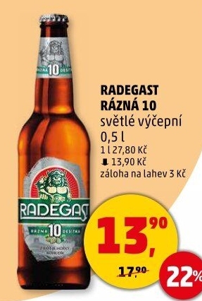 Pivo světlé výčepní Rázná 10° Radegast