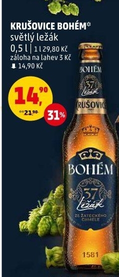 Pivo světlý ležák Bohém Krušovice