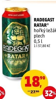 Pivo světlý ležák Ratar Radegast