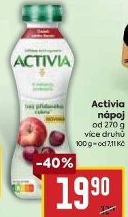 Jogurtový nápoj bez cukru Activia Danone