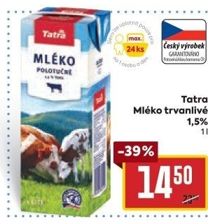 Mléko trvanlivé Tatra - 1,5% polotučné