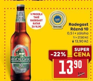Pivo světlé výčepní Rázná 10° Radegast