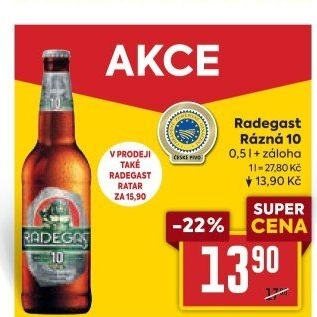 Pivo světlé výčepní Rázná 10° Radegast