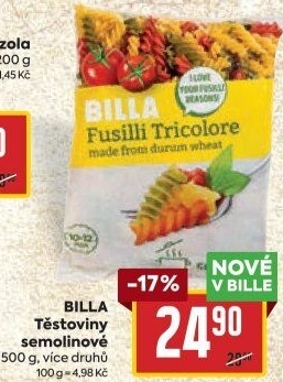 Těstoviny semolinové Billa