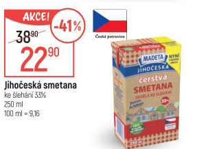 Smetana čerstvá ke šlehání Jihočeská Madeta 33%