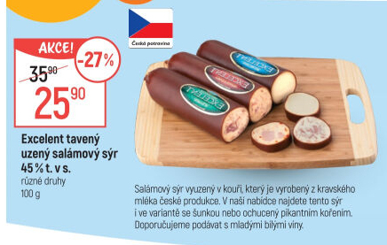 Sýr tavený salámový uzený 45% Excelent