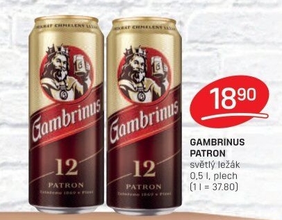 Pivo světlý ležák 12° Patron Gambrinus