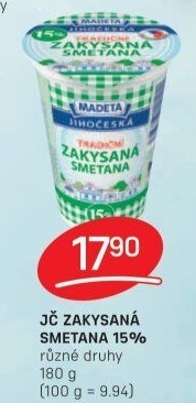 Smetana zakysaná Jihočeská Madeta 15%