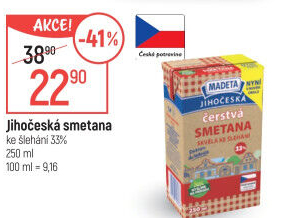 Smetana čerstvá ke šlehání Jihočeská Madeta 33%