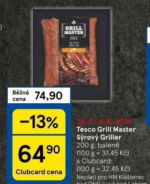 Klobásy Griller Grill Master Tesco
