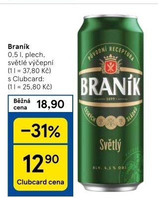 Pivo světlé výčepní 10° Braník