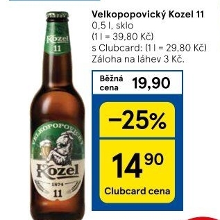 Pivo světlý ležák 11° Medium Velkopopovický Kozel