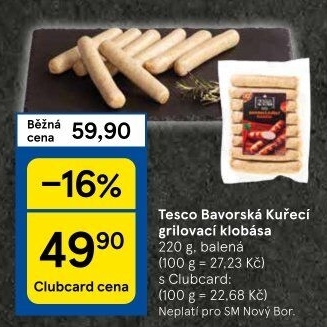 Bavorská klobása kuřecí Grill Master Tesco