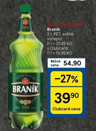 Pivo světlé výčepní 10° Braník