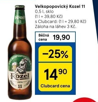 Pivo světlý ležák 11° Medium Velkopopovický Kozel