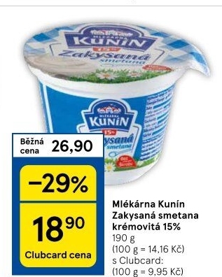 Zakysaná smetana krémovitá Mlékárna Kunín 15%