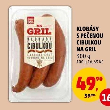 Klobása s pečenou cibulkou Na gril Penny