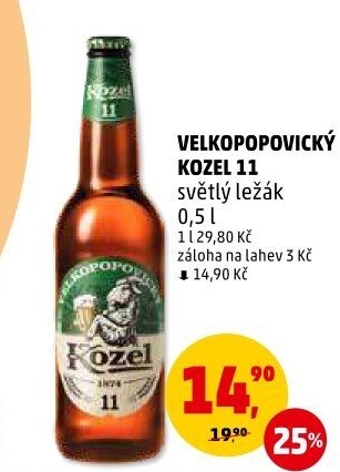 Pivo světlý ležák 11° Medium Velkopopovický Kozel