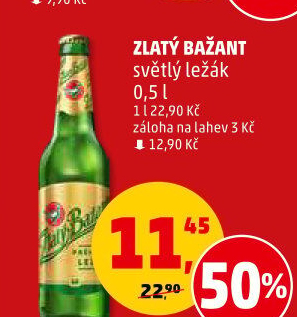 Pivo světlý ležák 12° Zlatý Bažant