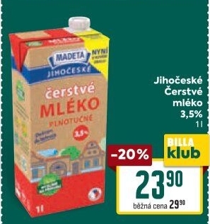 Mléko čerstvé lahodné Jihočeské Madeta - 3,5% plnotučné