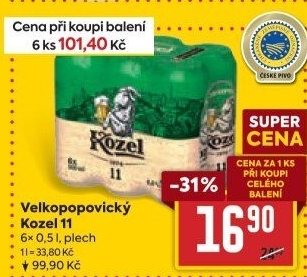 Pivo světlý ležák 11° Medium Velkopopovický Kozel