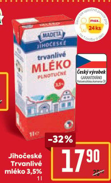 Mléko trvanlivé Jihočeské Madeta - 3,5% plnotučné