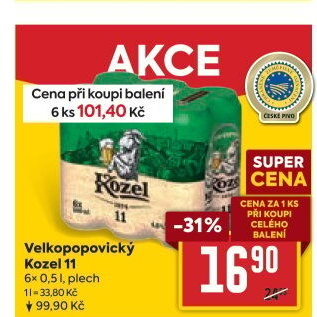 Pivo světlý ležák 11° Medium Velkopopovický Kozel
