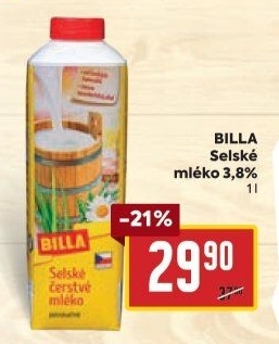 Mléko čerstvé selské Billa - 3,8% plnotučné