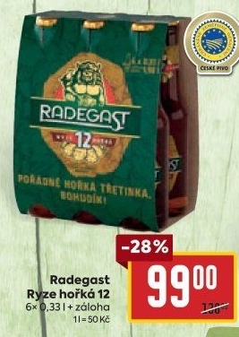 Pivo světlý ležák 12° Ryze hořká Radegast