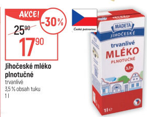 Mléko trvanlivé Jihočeské Madeta - 3,5% plnotučné