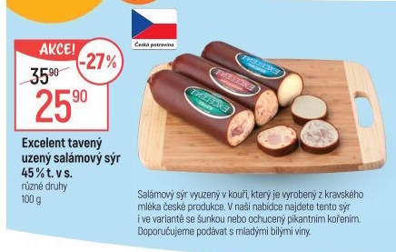 Sýr tavený salámový uzený 45% Excelent