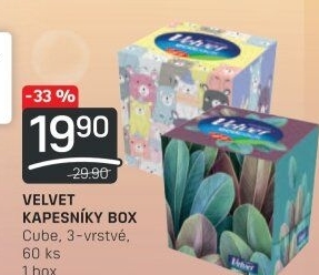 Papírové kapesníčky 3vrstvé Velvet - box