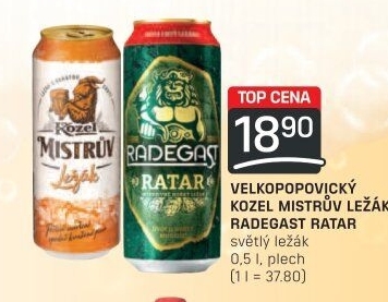 Pivo Mistrův světlý ležák Velkopopovický Kozel