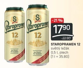 Pivo světlý ležák 12° Staropramen