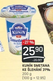 Smetana ke šlehání Mlékárna Kunín 31%