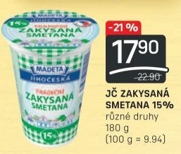 Smetana zakysaná Jihočeská Madeta 15%