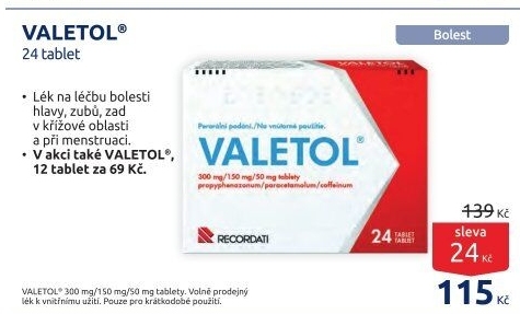 Tablety proti horečce a bolesti Valetol