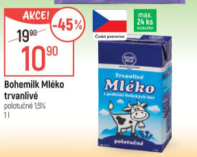 Mléko trvanlivé Bohemilk - 1,5% polotučné