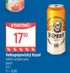 Pivo světlé výčepní 10°Velkopopovický Kozel