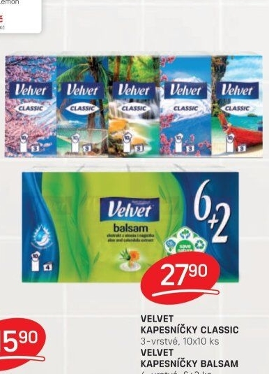 Kapesníčky papírové 3vrstvé Velvet