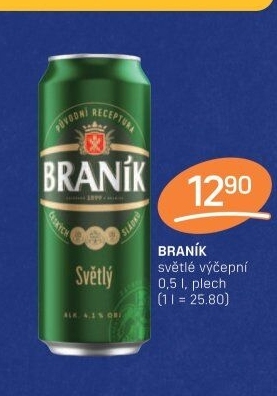 Pivo světlé výčepní 10° Braník