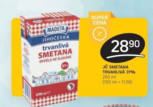 Smetana ke šlehání trvanlivá Jihočeská Madeta 31%