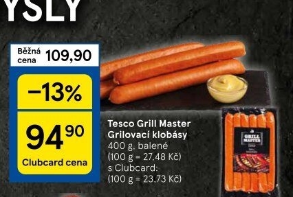 Grilovací klobásy Grill Master Tesco