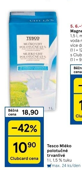 Mléko trvanlivé Tesco - 1,5% polotučné