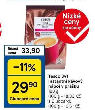 Instantní káva porcovaná 3v1 Tesco
