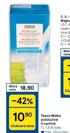 Mléko trvanlivé Tesco - 1,5% polotučné